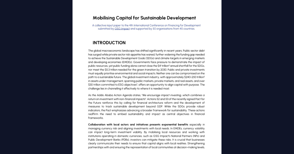 Paper for 4th Int'l Conference on Financing for Development | GSG Impact